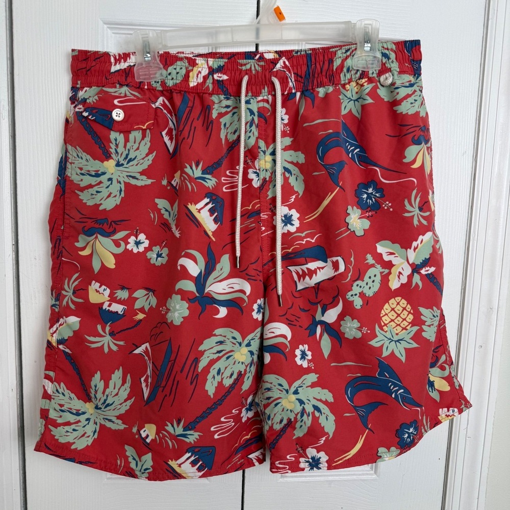 Polo Ralph Lauren Swim Trunks Red Tropical Hawaiian Marlin Floral Preppy Summer